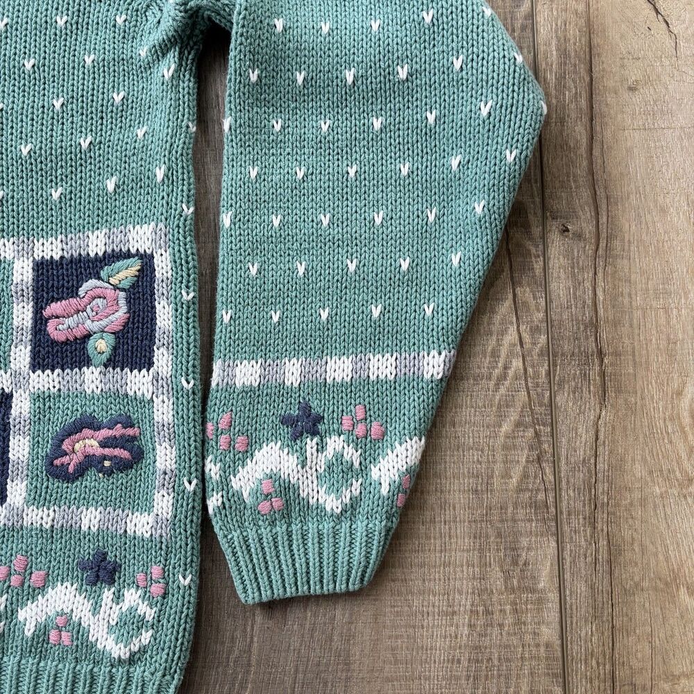 Vintage Floral Cottagecore Sweater Size M Granny Embroidered Feminine Spring - Picture 7 of 14